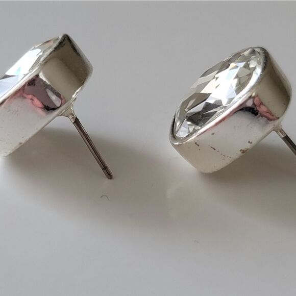 Earrings Silver Tone Crystal Rounded Square Studs #0063 - Picture 5 of 9